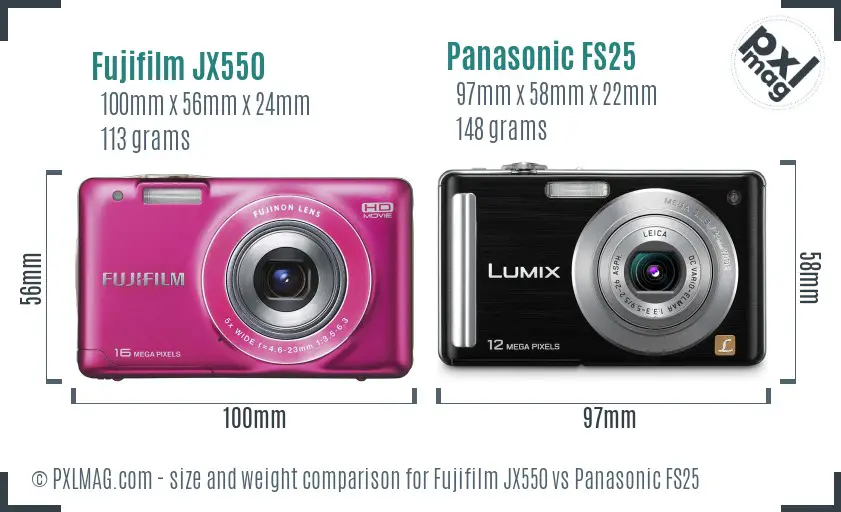 Fujifilm JX550 vs Panasonic FS25 size comparison