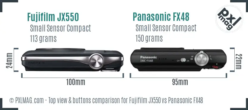 Fujifilm JX550 vs Panasonic FX48 top view buttons comparison