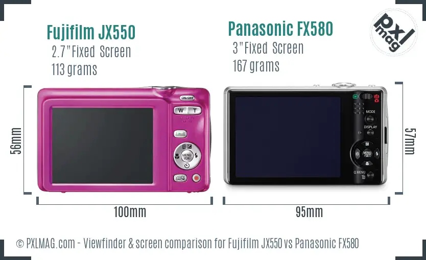 Fujifilm JX550 vs Panasonic FX580 Screen and Viewfinder comparison