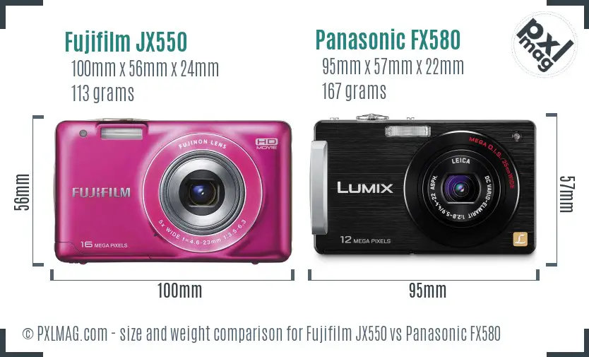 Fujifilm JX550 vs Panasonic FX580 size comparison