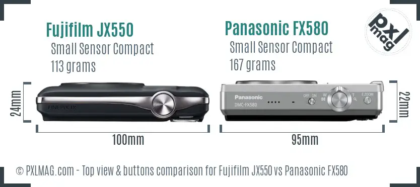 Fujifilm JX550 vs Panasonic FX580 top view buttons comparison