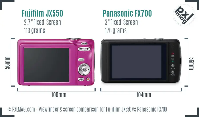 Fujifilm JX550 vs Panasonic FX700 Screen and Viewfinder comparison