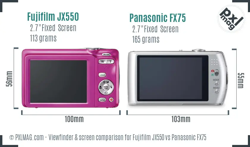 Fujifilm JX550 vs Panasonic FX75 Screen and Viewfinder comparison