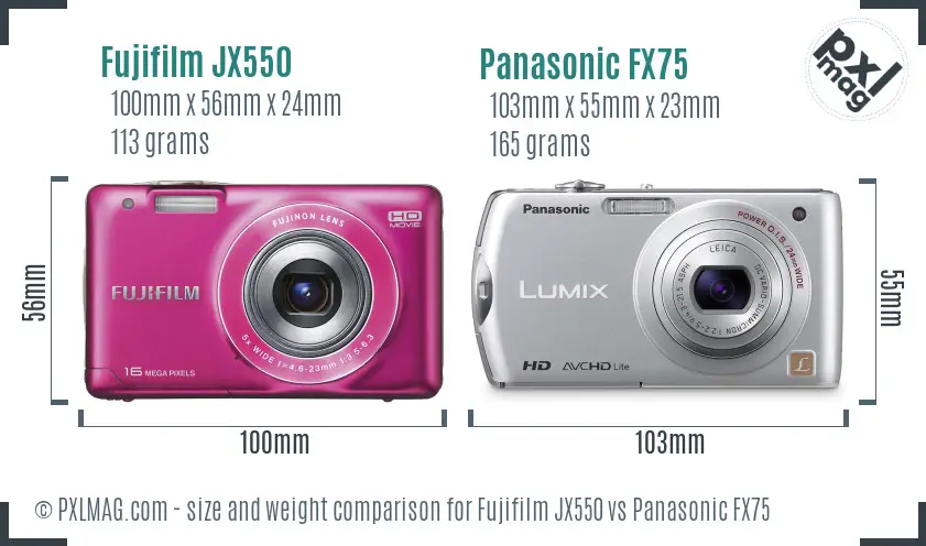 Fujifilm JX550 vs Panasonic FX75 size comparison