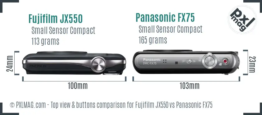 Fujifilm JX550 vs Panasonic FX75 top view buttons comparison