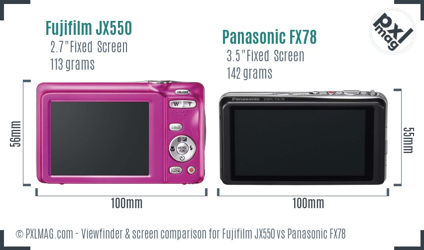 Fujifilm JX550 vs Panasonic FX78 Screen and Viewfinder comparison