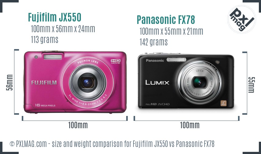 Fujifilm JX550 vs Panasonic FX78 size comparison