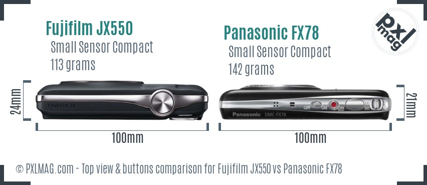 Fujifilm JX550 vs Panasonic FX78 top view buttons comparison