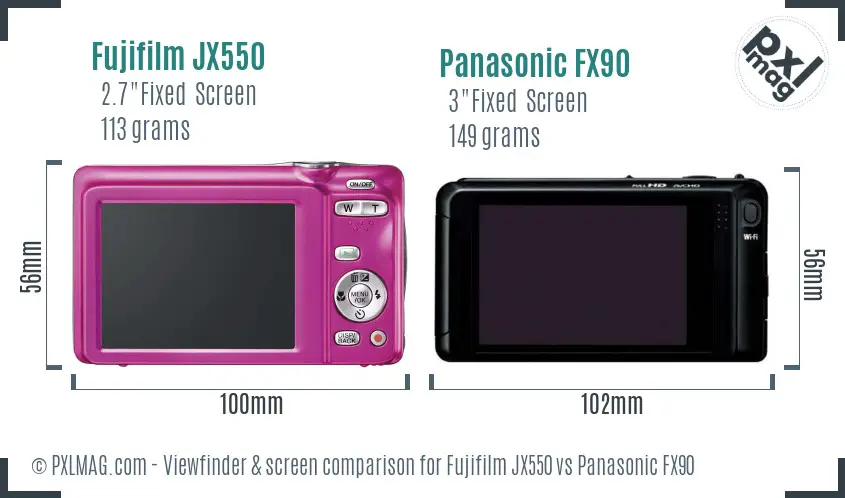 Fujifilm JX550 vs Panasonic FX90 Screen and Viewfinder comparison