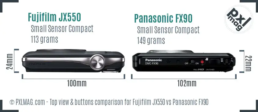 Fujifilm JX550 vs Panasonic FX90 top view buttons comparison