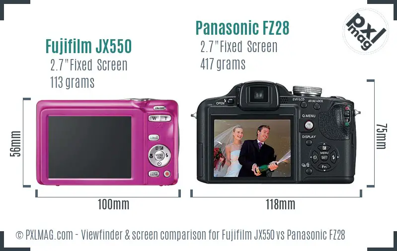 Fujifilm JX550 vs Panasonic FZ28 Screen and Viewfinder comparison