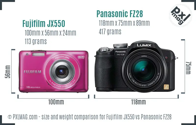 Fujifilm JX550 vs Panasonic FZ28 size comparison