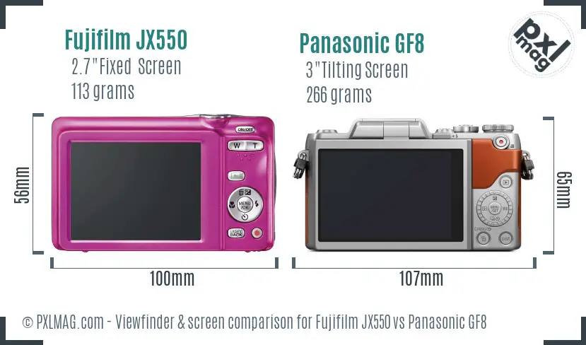 Fujifilm JX550 vs Panasonic GF8 Screen and Viewfinder comparison