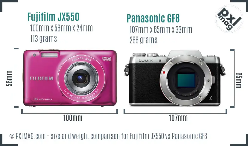 Fujifilm JX550 vs Panasonic GF8 size comparison