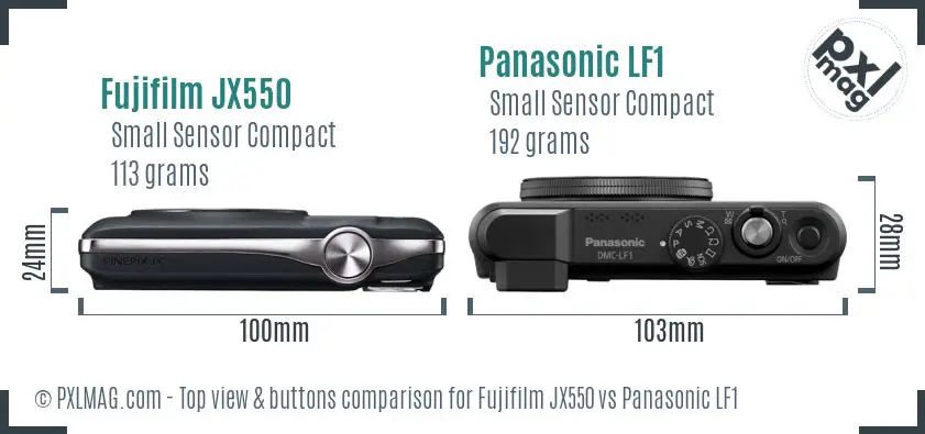 Fujifilm JX550 vs Panasonic LF1 top view buttons comparison