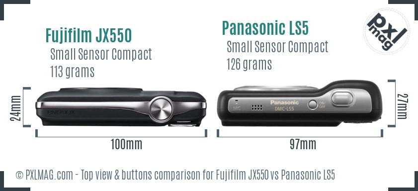Fujifilm JX550 vs Panasonic LS5 top view buttons comparison