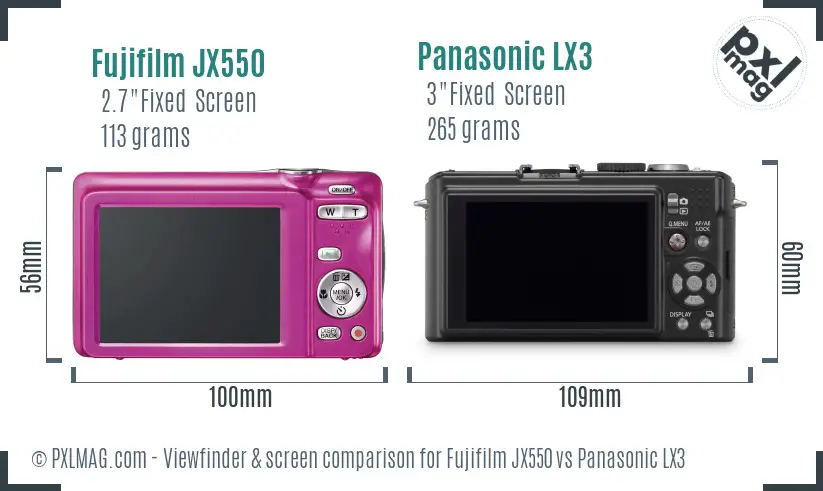 Fujifilm JX550 vs Panasonic LX3 Screen and Viewfinder comparison