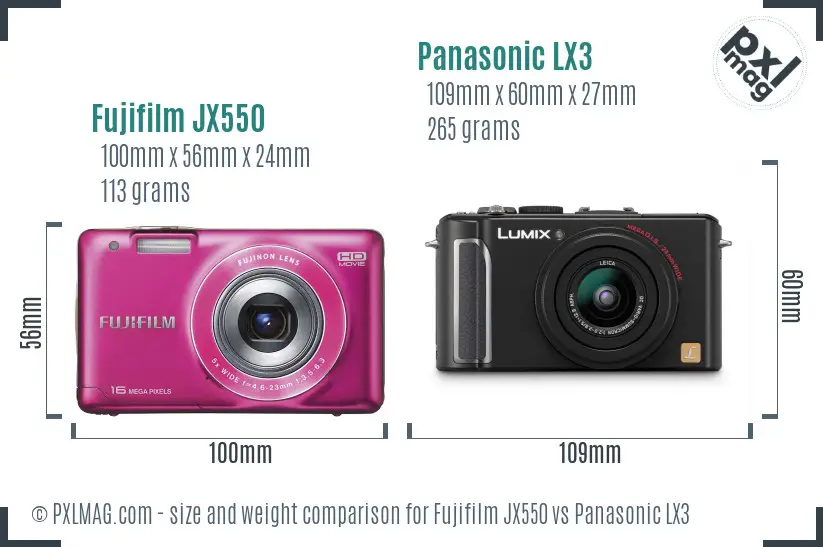 Fujifilm JX550 vs Panasonic LX3 size comparison