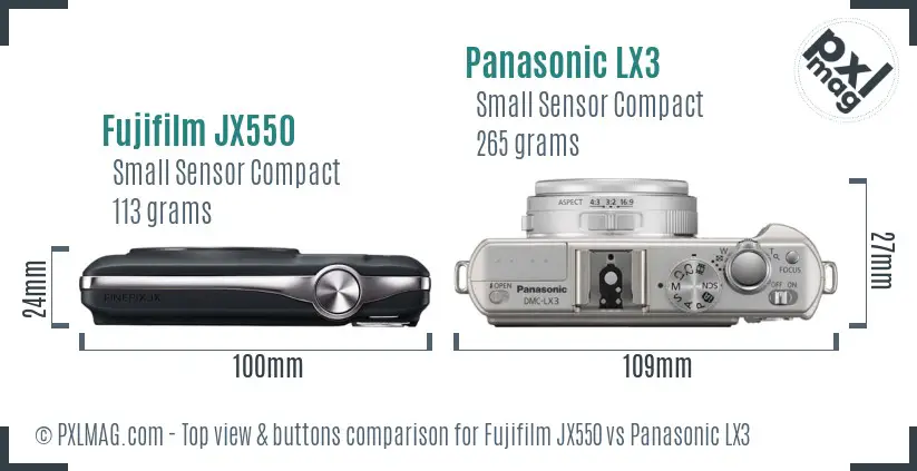 Fujifilm JX550 vs Panasonic LX3 top view buttons comparison