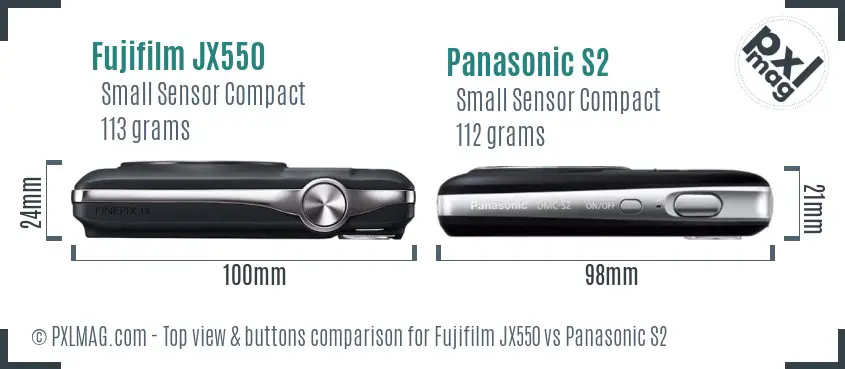 Fujifilm JX550 vs Panasonic S2 top view buttons comparison