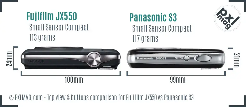 Fujifilm JX550 vs Panasonic S3 top view buttons comparison Fujifilm JX550 vs Panasonic S3 top view buttons comparison