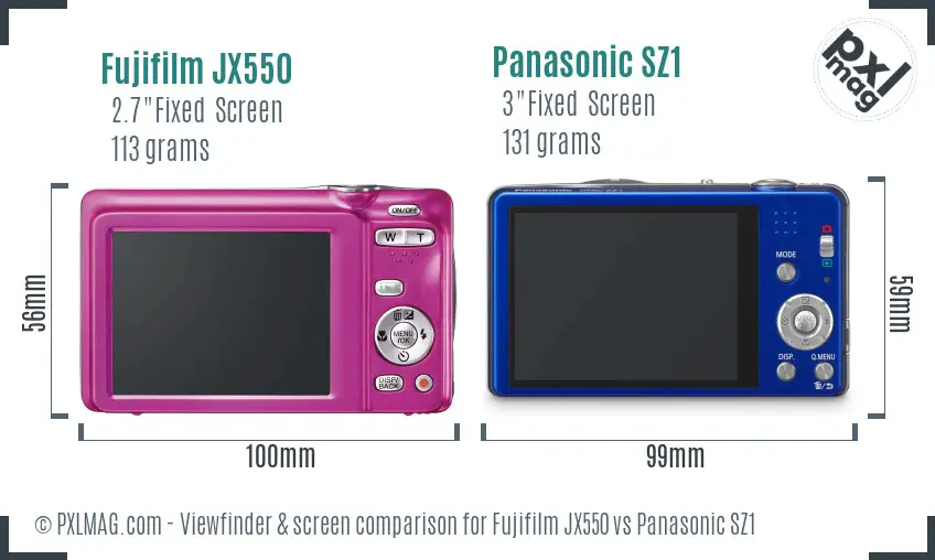 Fujifilm JX550 vs Panasonic SZ1 Screen and Viewfinder comparison Fujifilm JX550 vs Panasonic SZ1 Screen and Viewfinder comparison