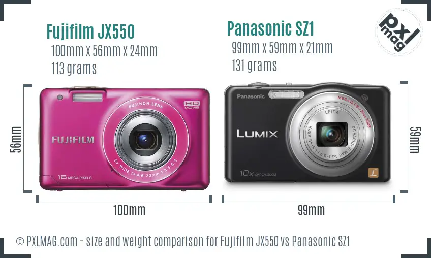Fujifilm JX550 vs Panasonic SZ1 size comparison Fujifilm JX550 vs Panasonic SZ1 size comparison