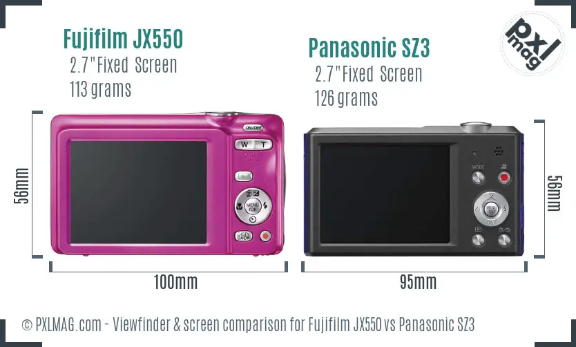 Fujifilm JX550 vs Panasonic SZ3 Screen and Viewfinder comparison