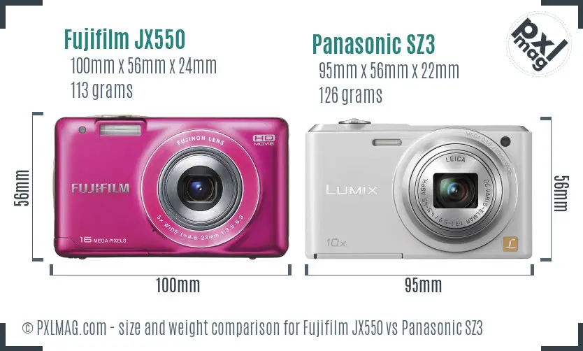 Fujifilm JX550 vs Panasonic SZ3 size comparison