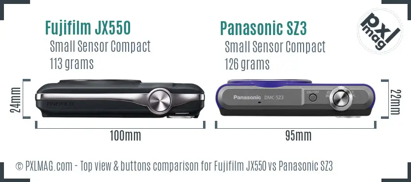Fujifilm JX550 vs Panasonic SZ3 top view buttons comparison