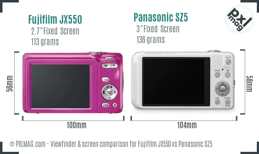 Fujifilm JX550 vs Panasonic SZ5 Screen and Viewfinder comparison