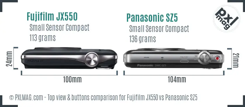 Fujifilm JX550 vs Panasonic SZ5 top view buttons comparison