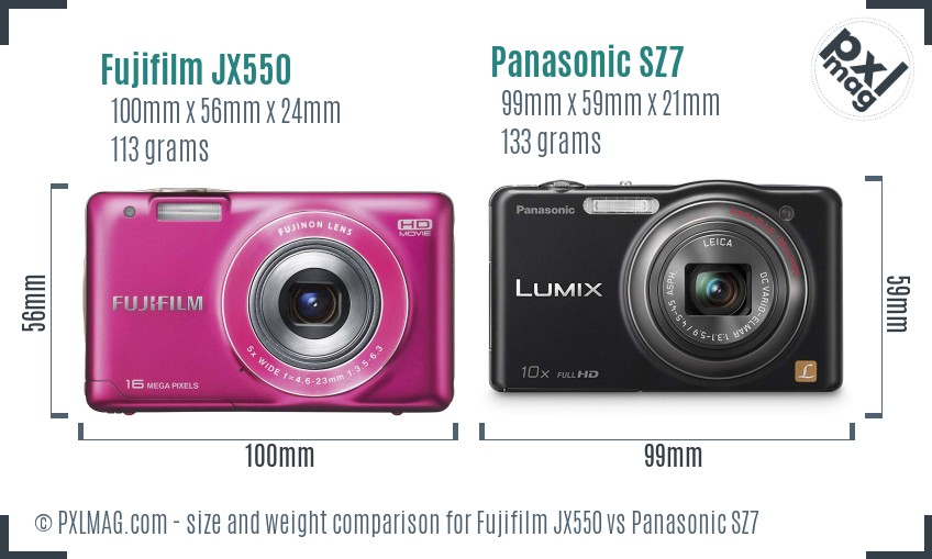 Fujifilm JX550 vs Panasonic SZ7 size comparison