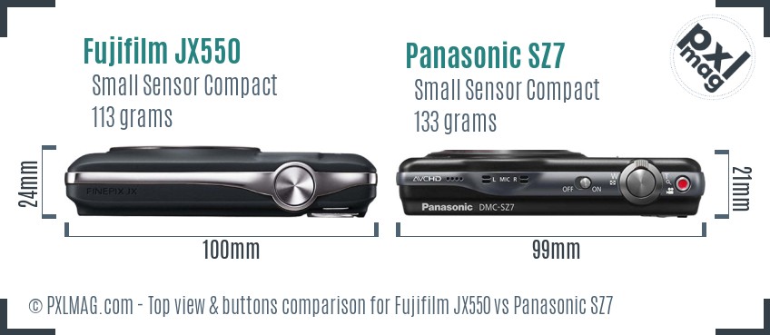 Fujifilm JX550 vs Panasonic SZ7 top view buttons comparison