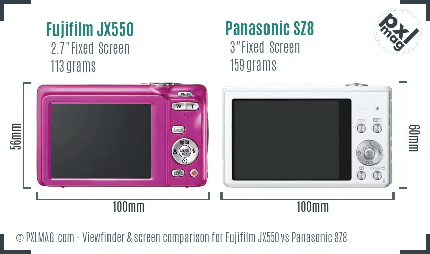 Fujifilm JX550 vs Panasonic SZ8 Screen and Viewfinder comparison Fujifilm JX550 vs Panasonic SZ8 Screen and Viewfinder comparison