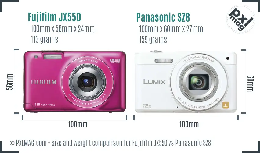 Fujifilm JX550 vs Panasonic SZ8 size comparison Fujifilm JX550 vs Panasonic SZ8 size comparison