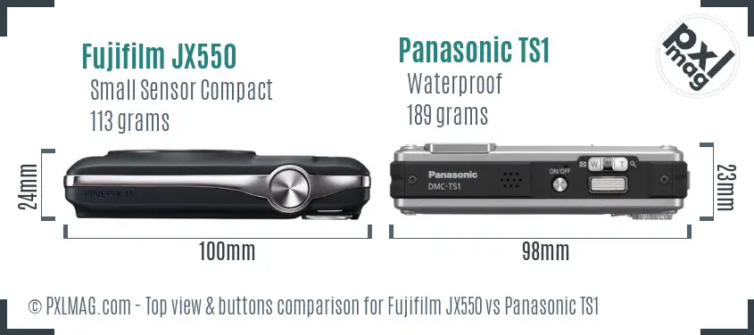 Fujifilm JX550 vs Panasonic TS1 top view buttons comparison