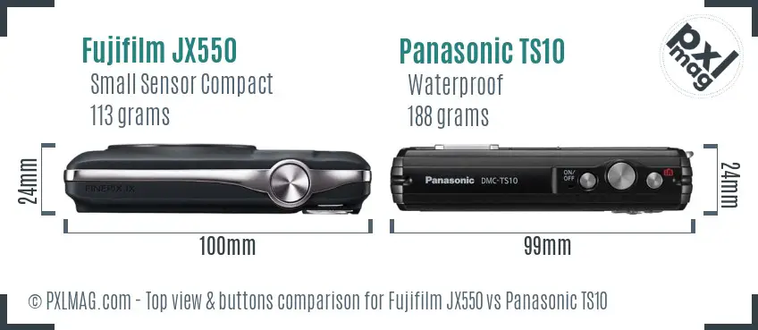 Fujifilm JX550 vs Panasonic TS10 top view buttons comparison Fujifilm JX550 vs Panasonic TS10 top view buttons comparison