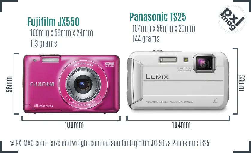 Fujifilm JX550 vs Panasonic TS25 size comparison