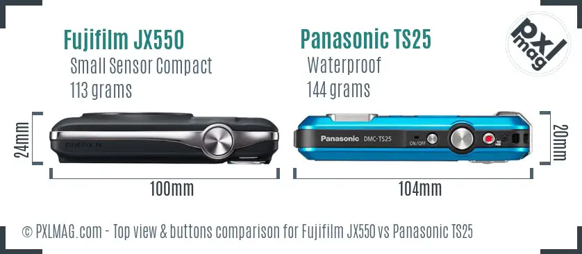 Fujifilm JX550 vs Panasonic TS25 top view buttons comparison