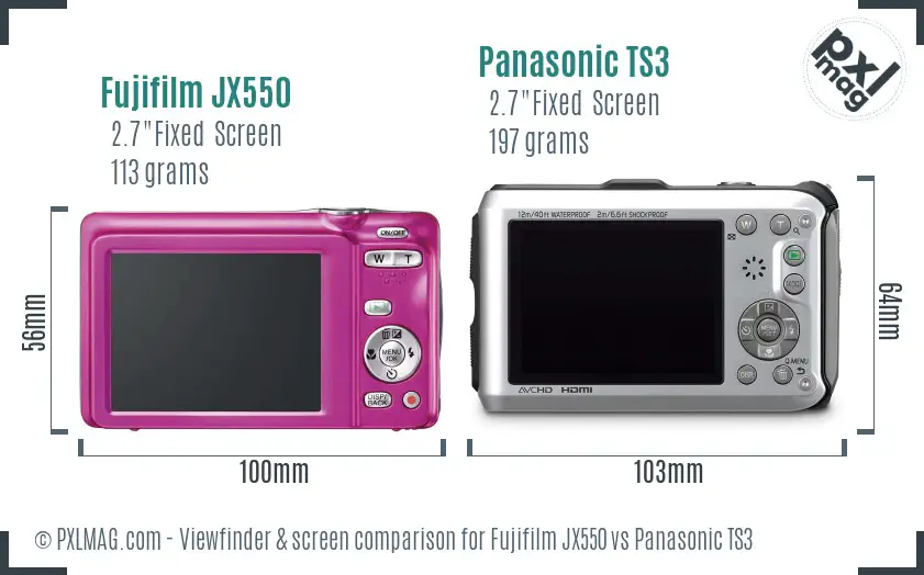 Fujifilm JX550 vs Panasonic TS3 Screen and Viewfinder comparison