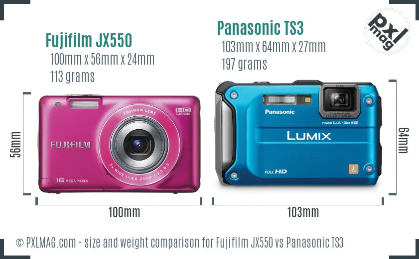 Fujifilm JX550 vs Panasonic TS3 size comparison