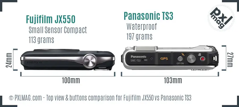 Fujifilm JX550 vs Panasonic TS3 top view buttons comparison
