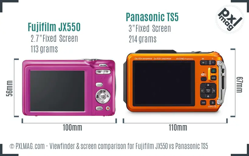 Fujifilm JX550 vs Panasonic TS5 Screen and Viewfinder comparison