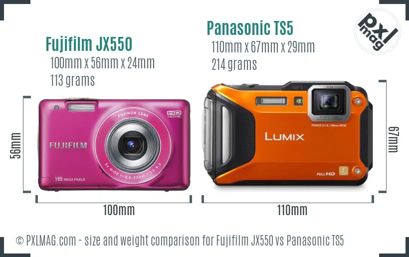 Fujifilm JX550 vs Panasonic TS5 size comparison