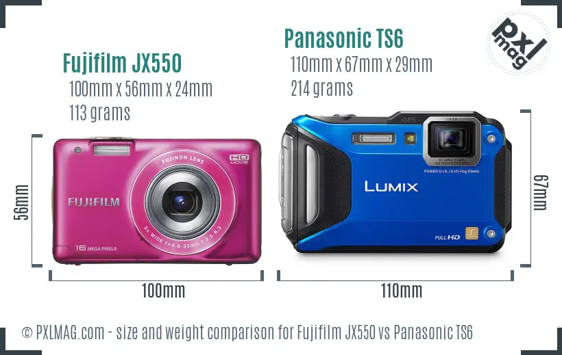 Fujifilm JX550 vs Panasonic TS6 size comparison