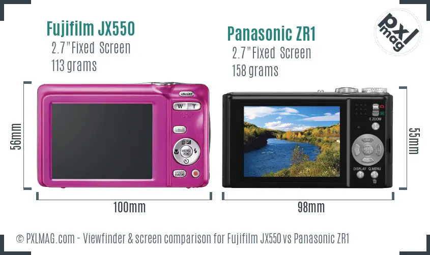 Fujifilm JX550 vs Panasonic ZR1 Screen and Viewfinder comparison