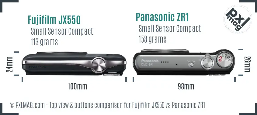 Fujifilm JX550 vs Panasonic ZR1 top view buttons comparison