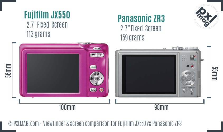 Fujifilm JX550 vs Panasonic ZR3 Screen and Viewfinder comparison