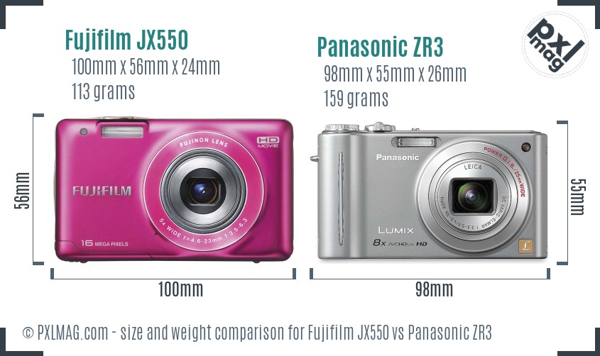 Fujifilm JX550 vs Panasonic ZR3 size comparison Fujifilm JX550 vs Panasonic ZR3 size comparison